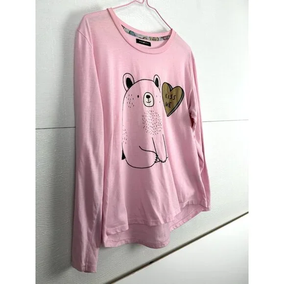 LADIES LONG SLEEVE Pink  T-SHIRT WITH HEAR DESIGN SIZE Large - Picture 14 of 16